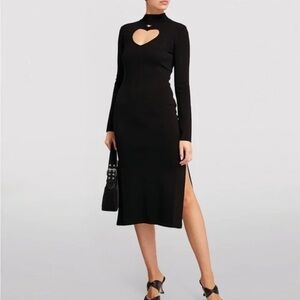 Staud black Castle long sleeve knit midi dress with heart cutout - Small